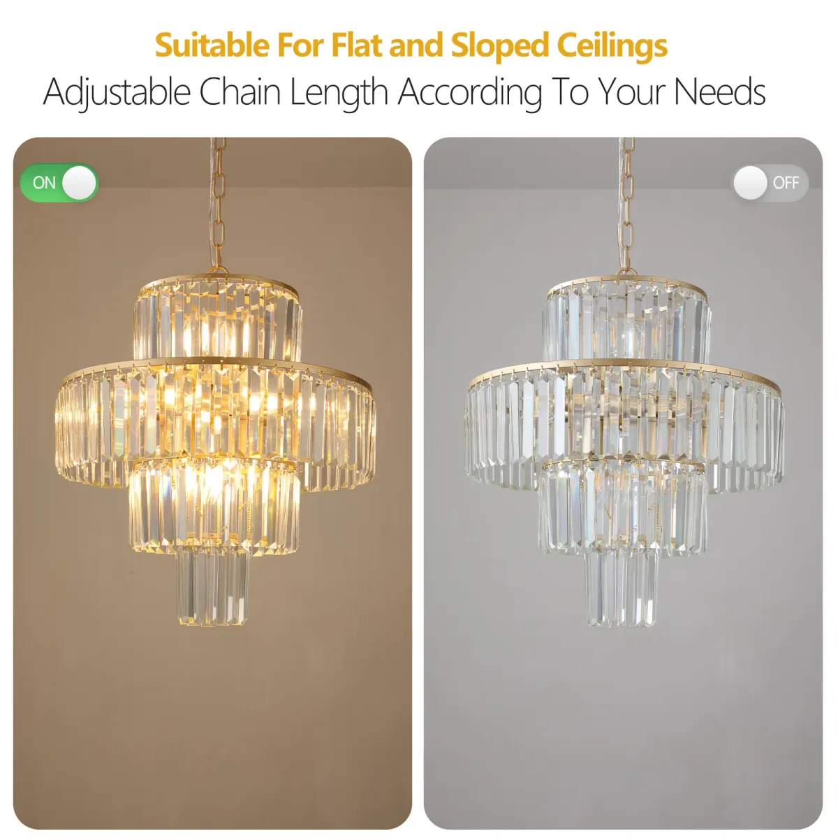 Crystal chandelier, 19.7 in, gold (L5023), manufacturer image 3