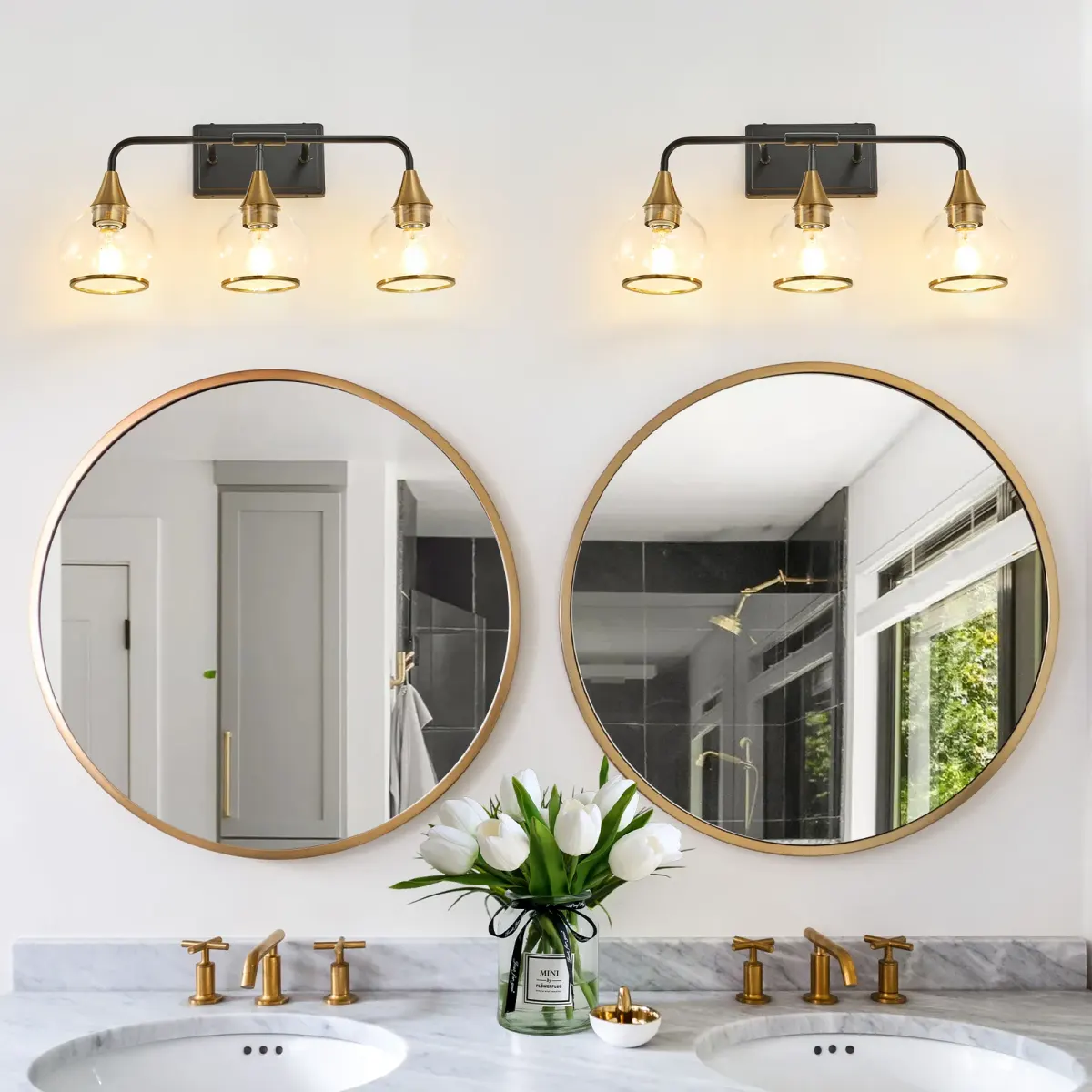 Clear glass vanity bar, 3–6 lights, 22.6–48.1 in, 3 lights, black and gold, view 3
