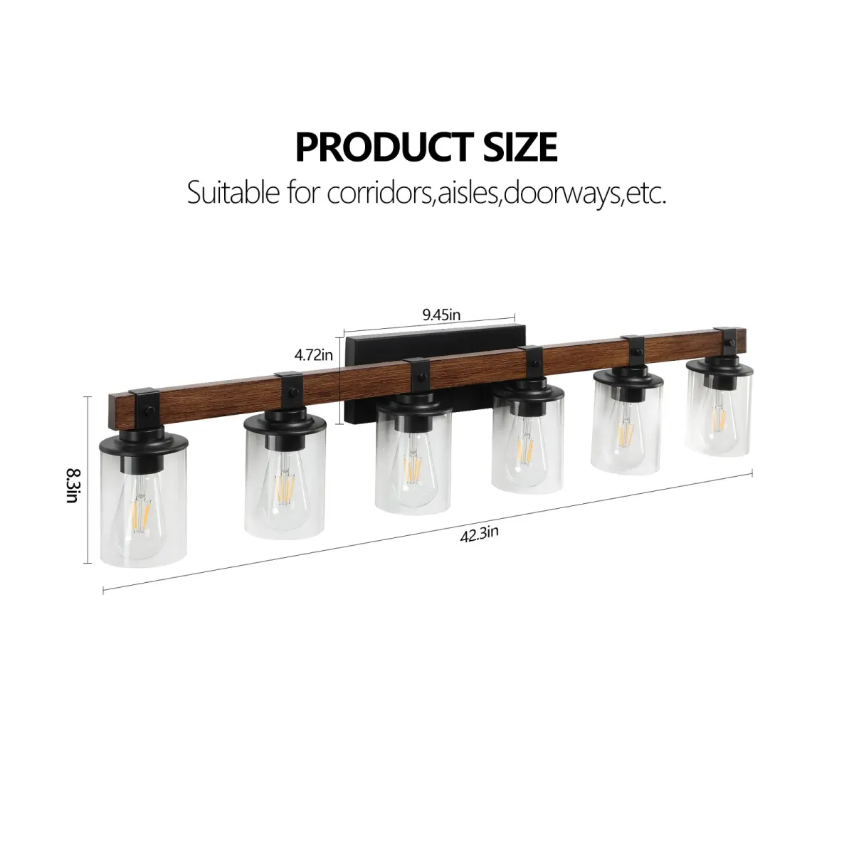 Wood vanity bar, 6 lights, walnut, view 9