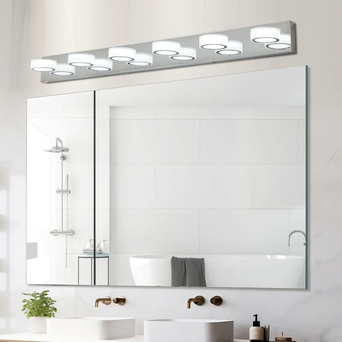 Acrylic shade vanity bar, 6 lights, chrome, view 2