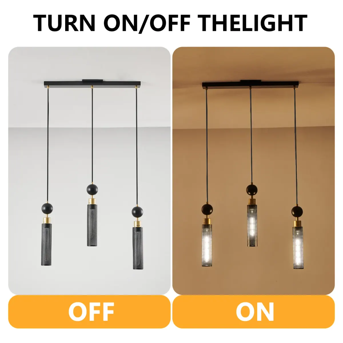 3-light chandelier, black, view 5