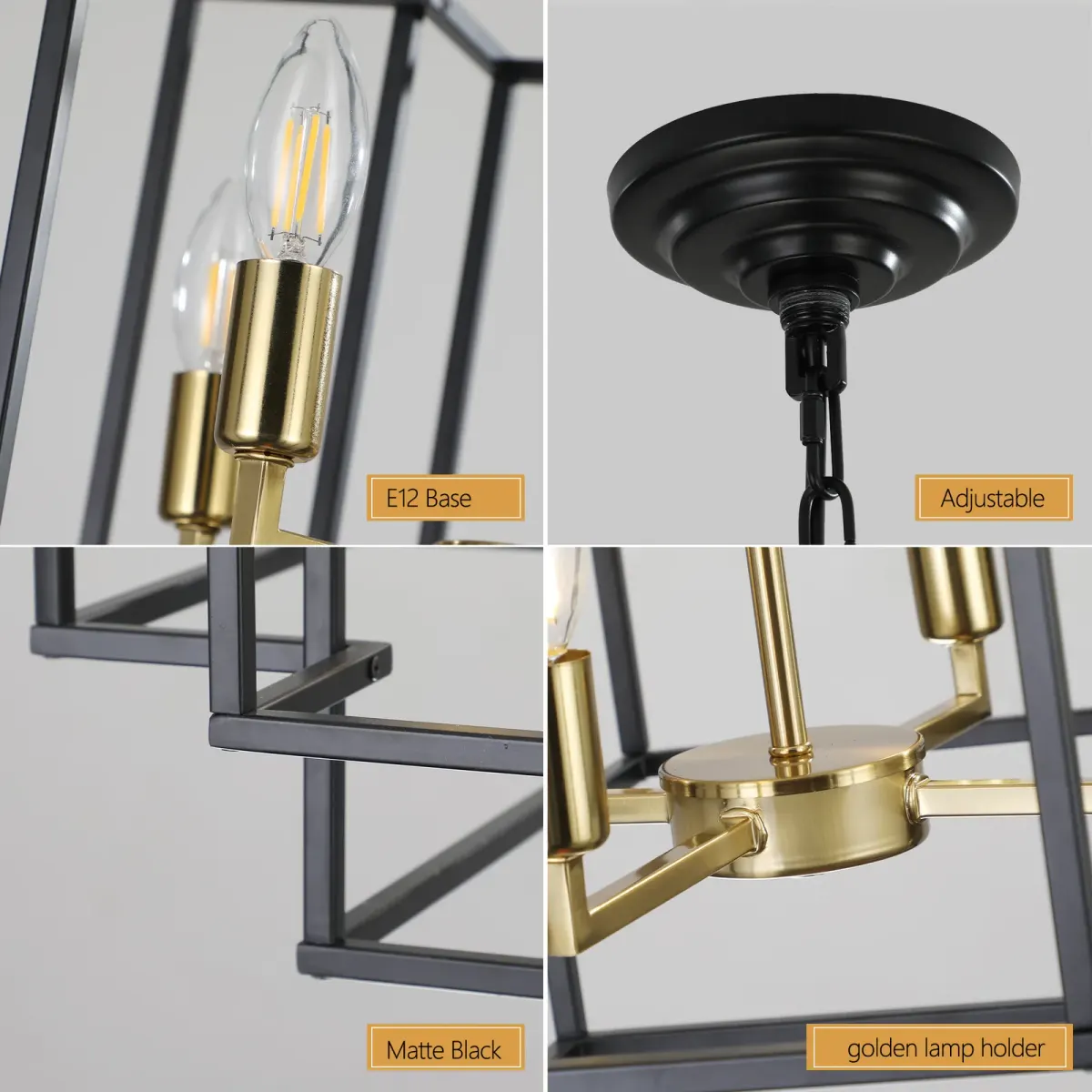 Geometric pendant chandelier, 8 lights, black and gold, manufacturer image 2