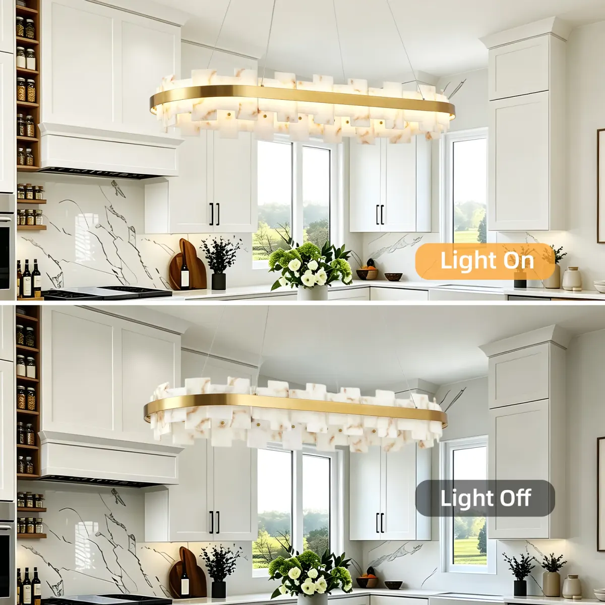 Rectangle chandelier, 37.4 in, gold, view 2