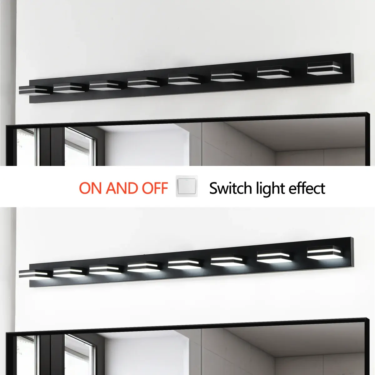 Minimalist LED vanity bar, 8 lights, black, manufacturer image 2