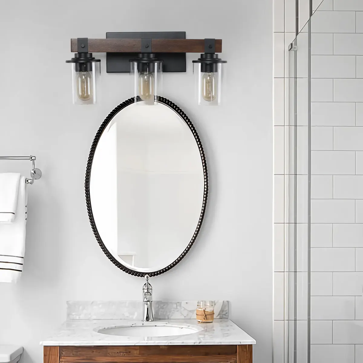 Wood vanity bar, 3 lights, walnut, view 12