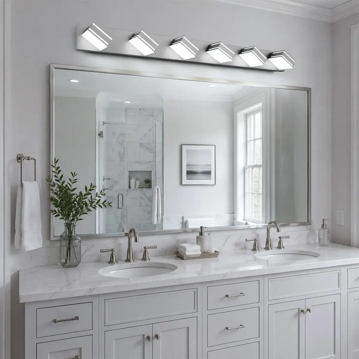 Acrylic vanity bar, 3–6 lights, 23.6–47.2 in, 6 lights, brushed nickel, view 5