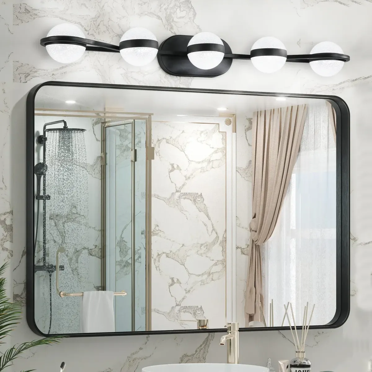 Acrylic crystal vanity bar, 35.4 in, black, view 5