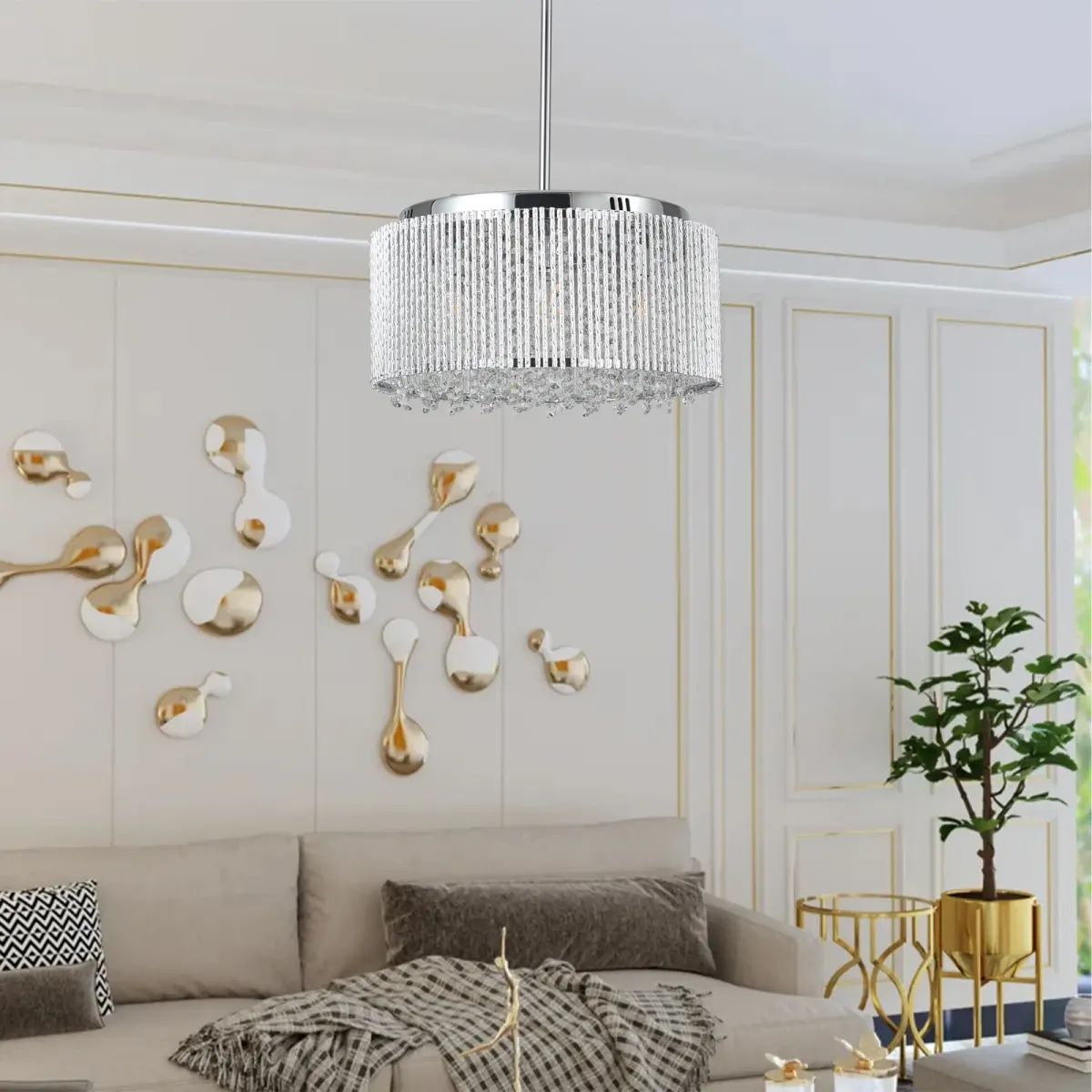 7-light crystal drum chandelier, chrome,transparent
