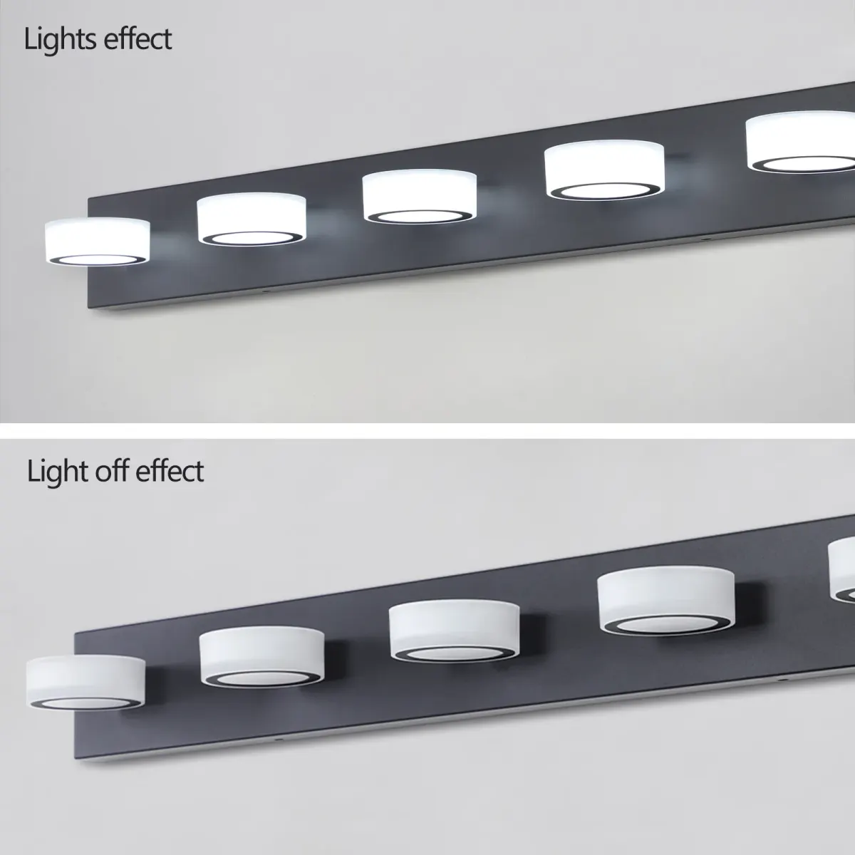 Acrylic shade vanity bar, 5 lights, black, manufacturer image 5