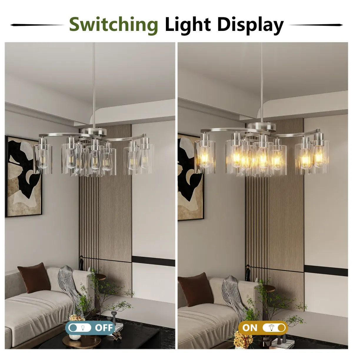 9-light chandelier, chrome, view 6