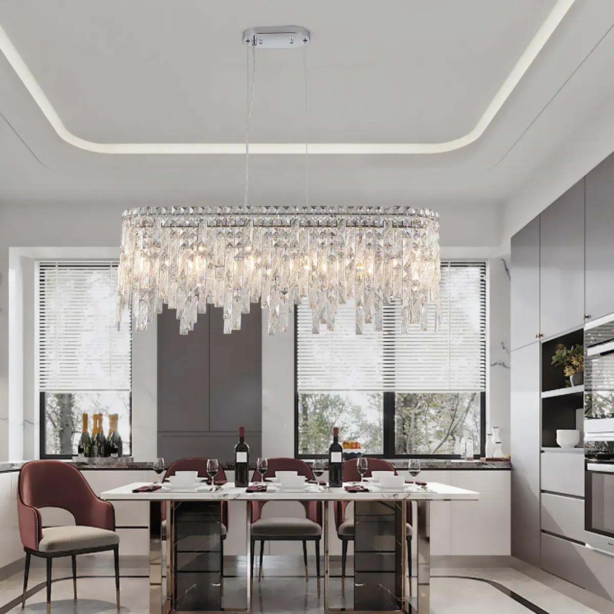 Crystal chandelier, 34.6 in, chrome