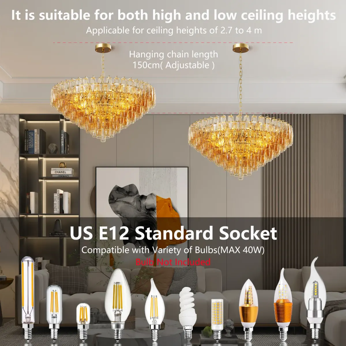 14-light tiered chandelier, gold, manufacturer image 1
