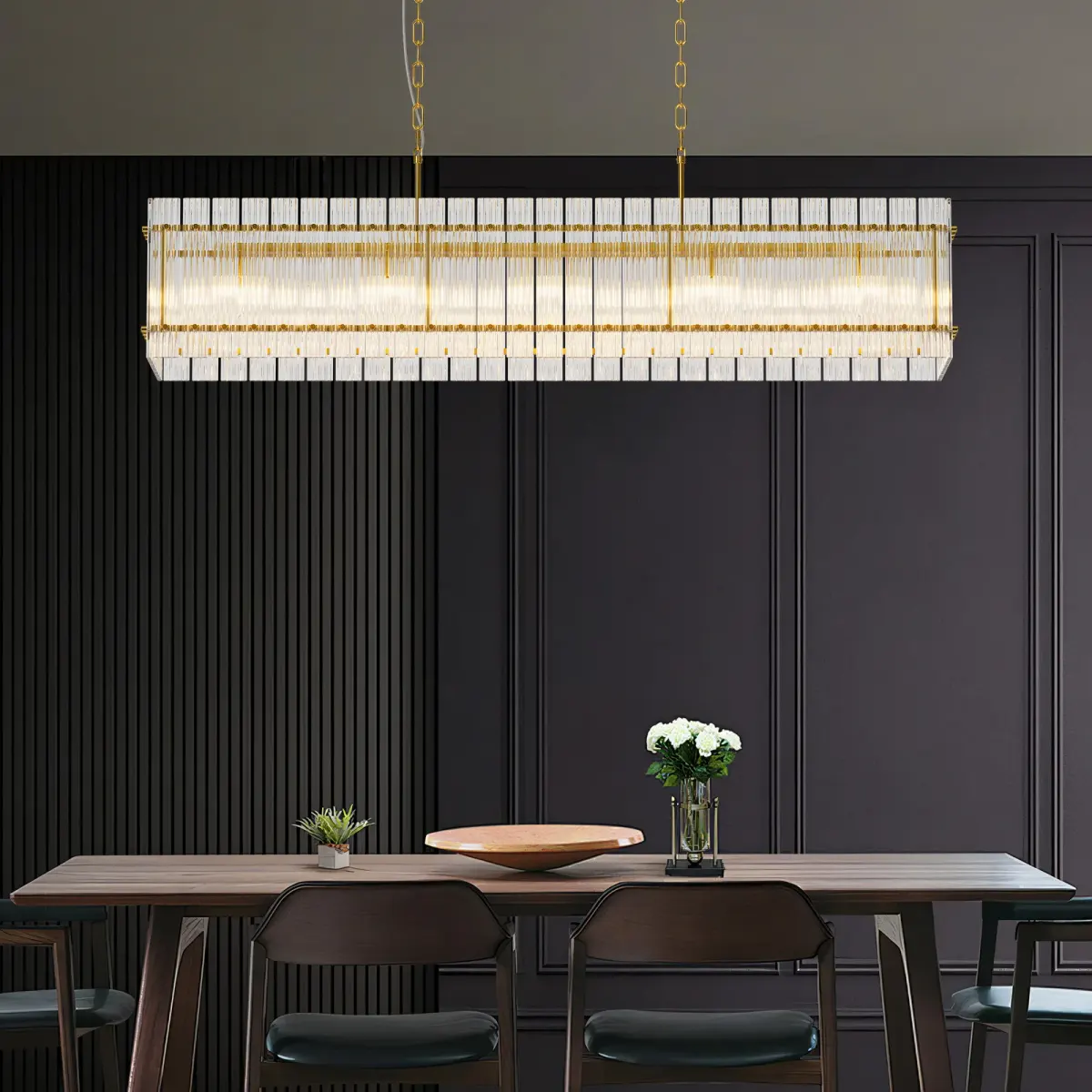 10-light crystal rectangle chandelier, gold, view 2
