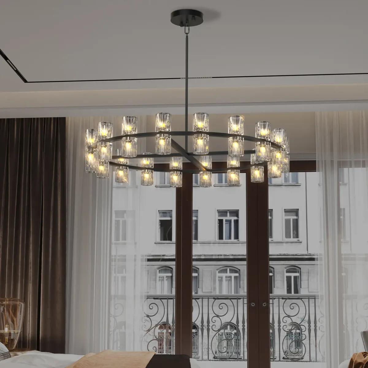 Crystal chandelier, 35.8 in, black, view 2