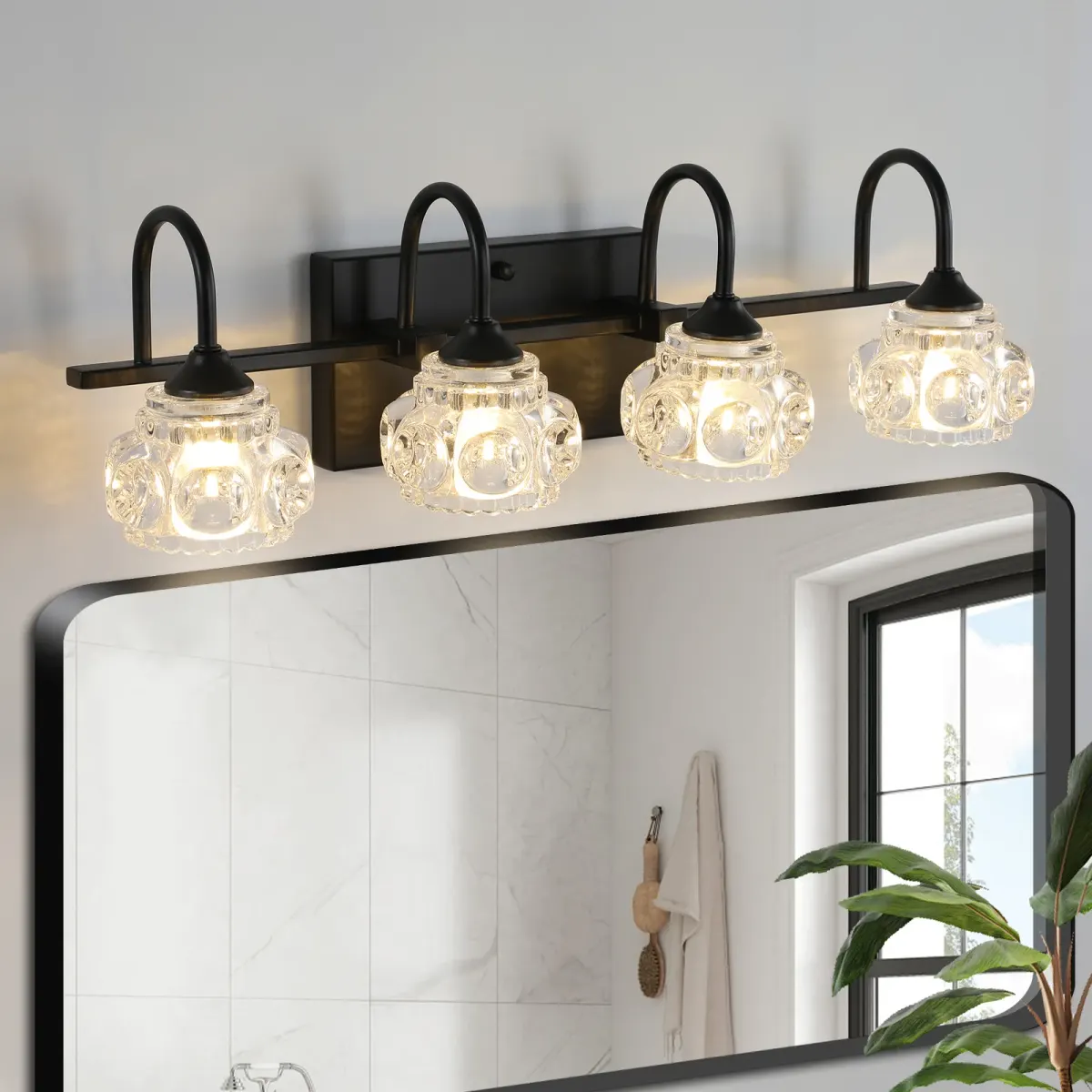 Crystal glass vanity bar, 4 lights, black, view 2