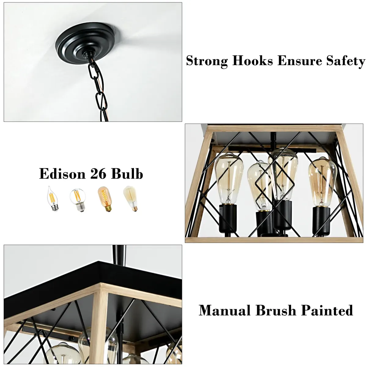 4-light cage chandelier, oak, manufacturer image 1