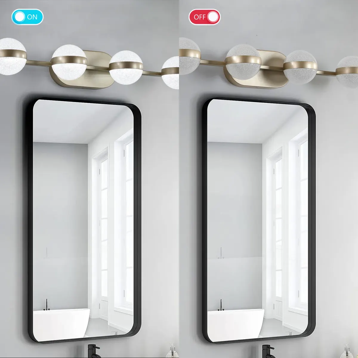 Acrylic crystal vanity bar, 6 lights, gold, view 2