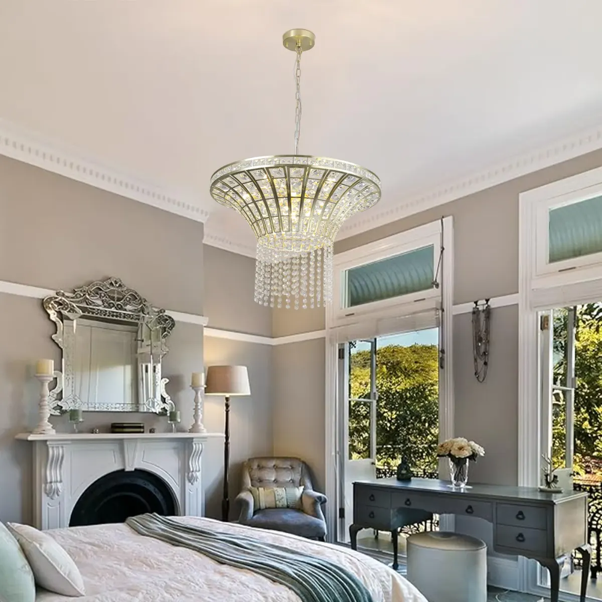 8-light crystal chandelier, 23.6 in, clear, view 8