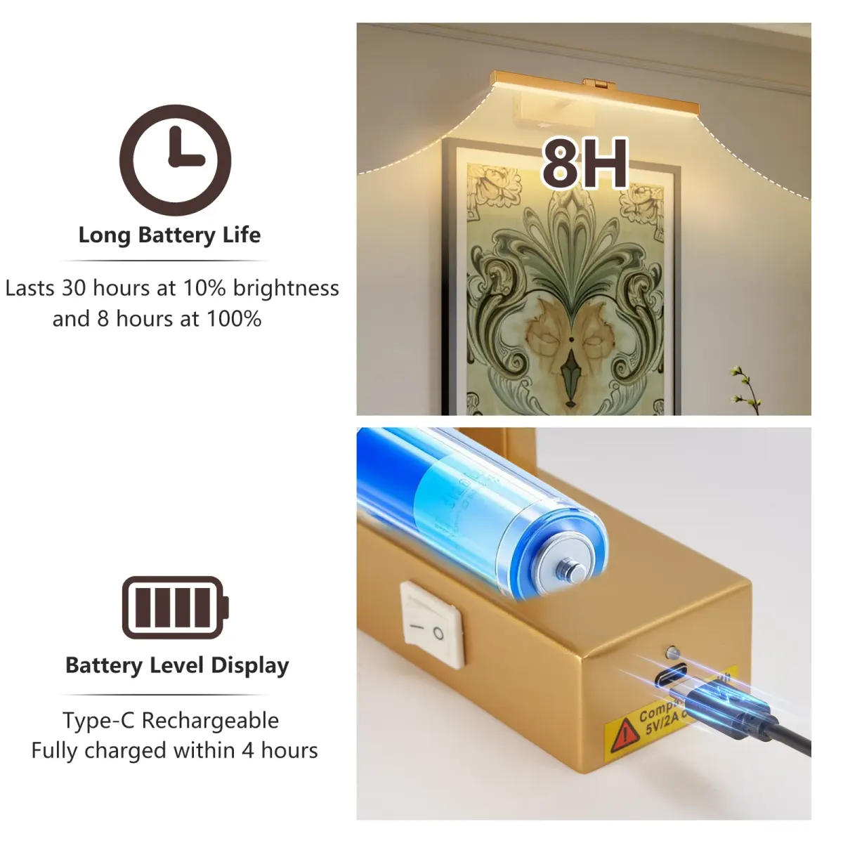 LED picture light, 15.9 in, gold, manufacturer image 3