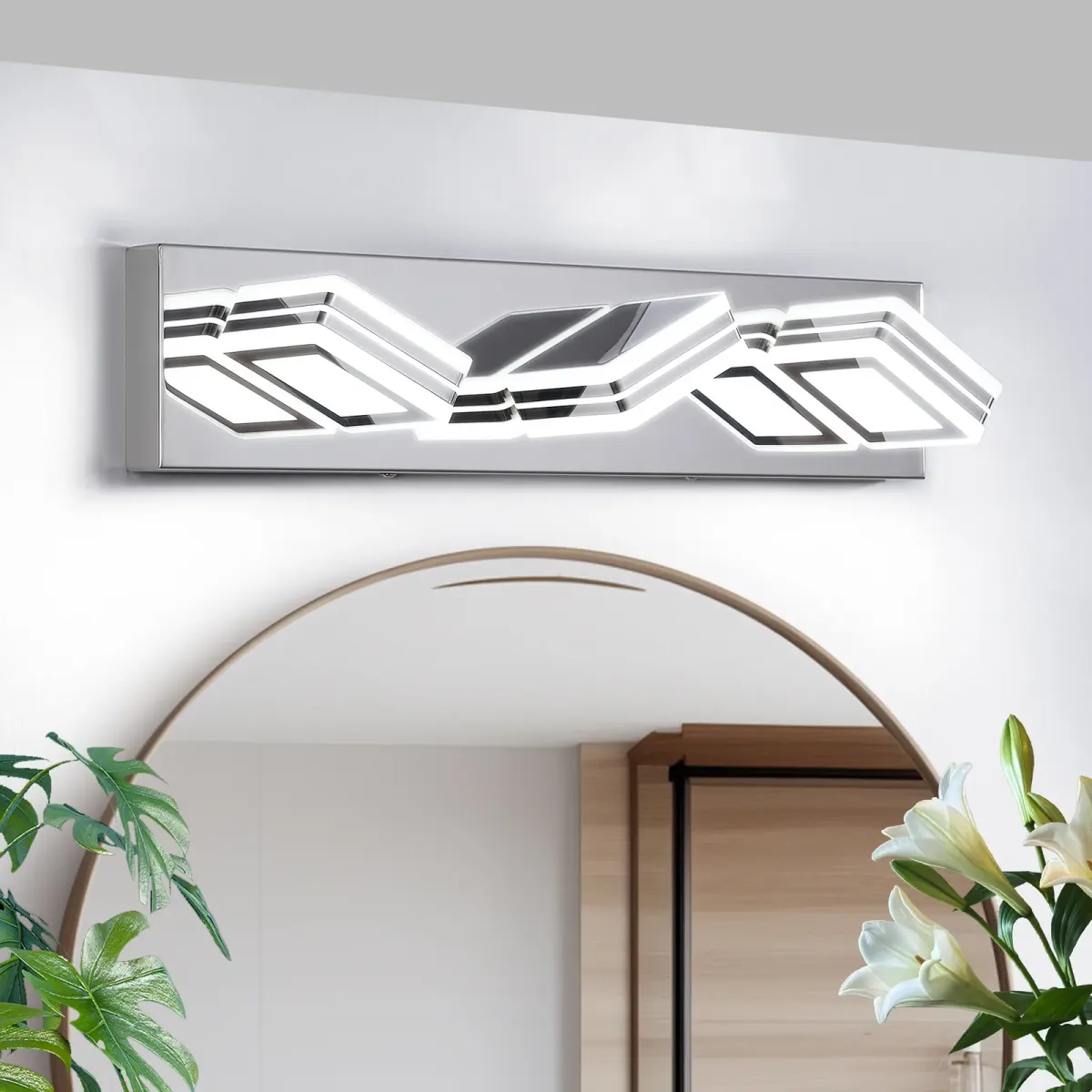 Square acrylic vanity bar, 3 lights, chrome