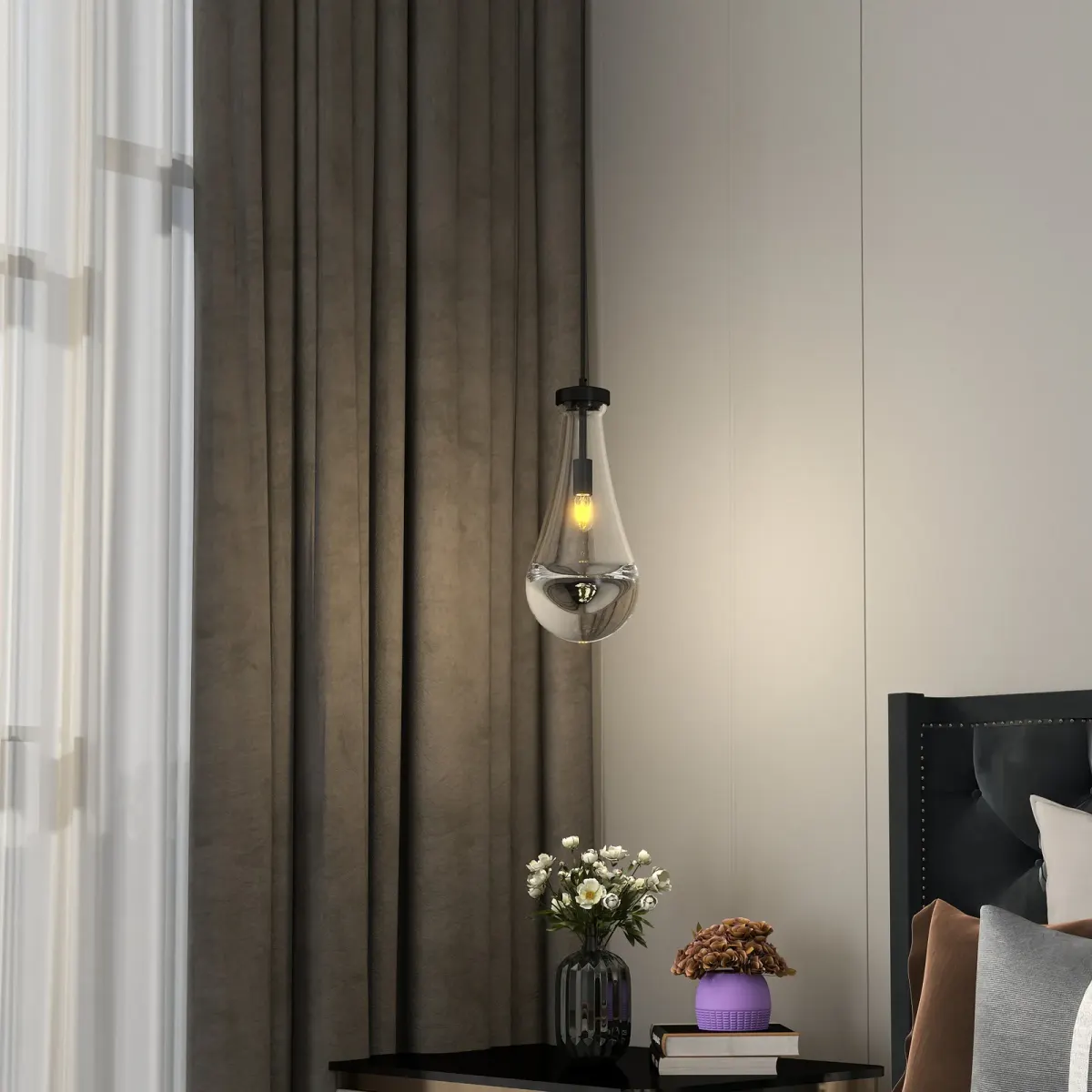 Raindrop chandelier, 5 in, black, view 4
