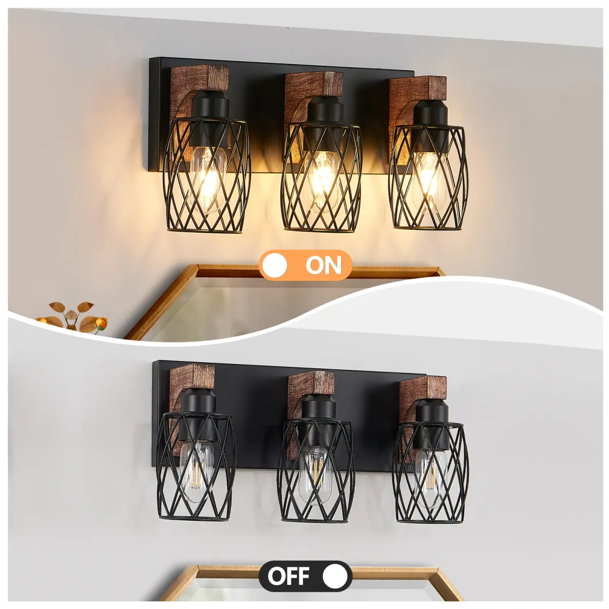 Cage wall sconce, 3 lights, walnut, view 2