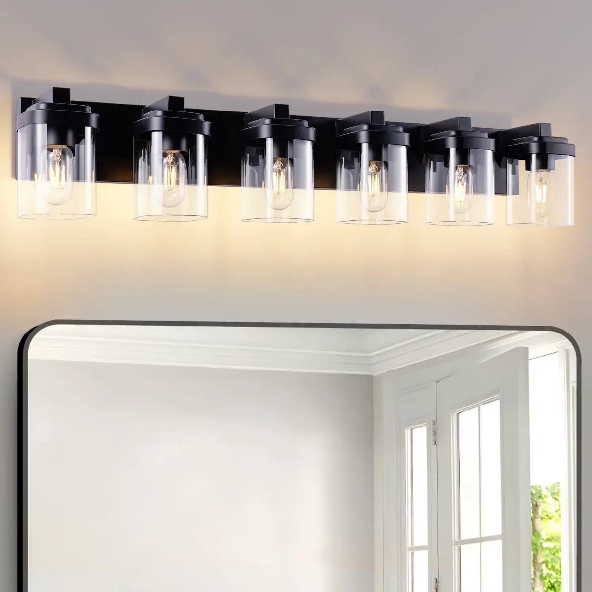 Clear glass vanity bar Z001004, 6 lights, black