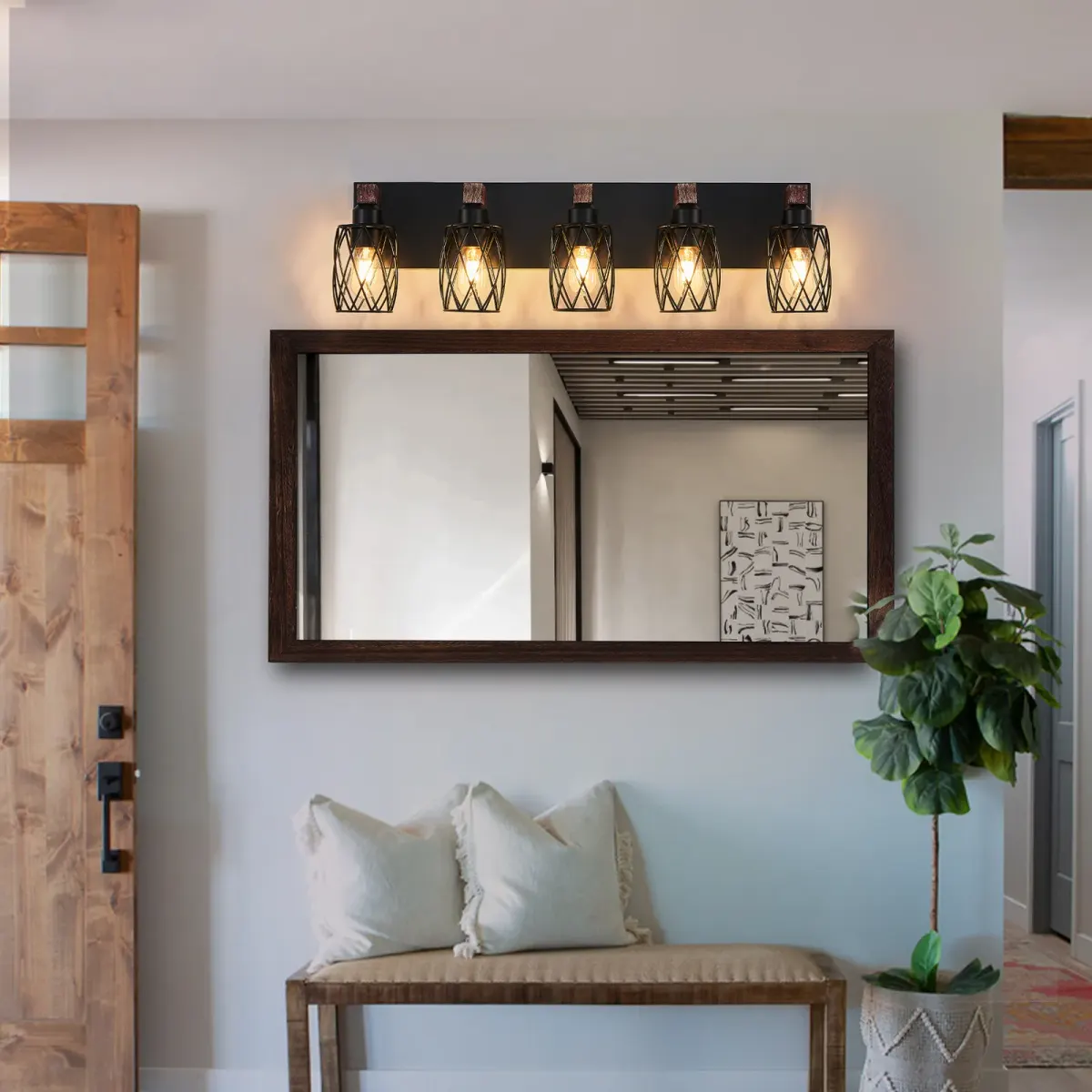 Cage wall sconce, 5 lights, walnut