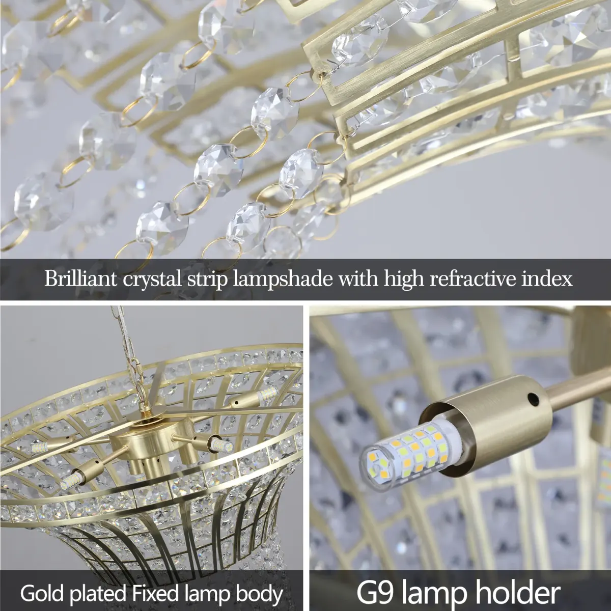 8-light crystal chandelier, 23.6 in, clear, manufacturer image 4