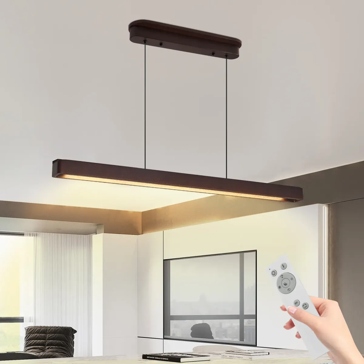 Wood pendant L019002, 39.4 in, walnut, view 3