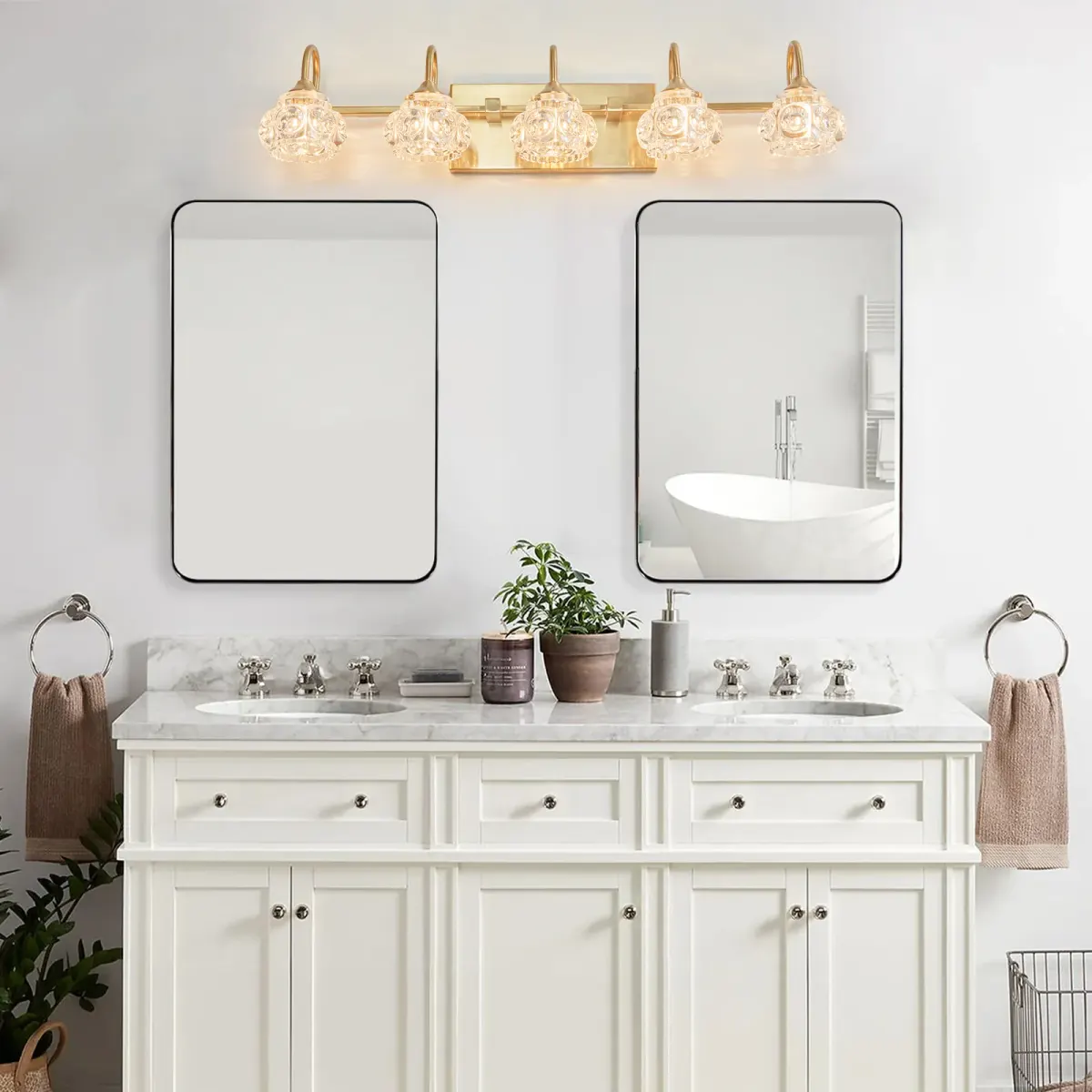 Crystal glass vanity bar, 5 lights, gold, view 3