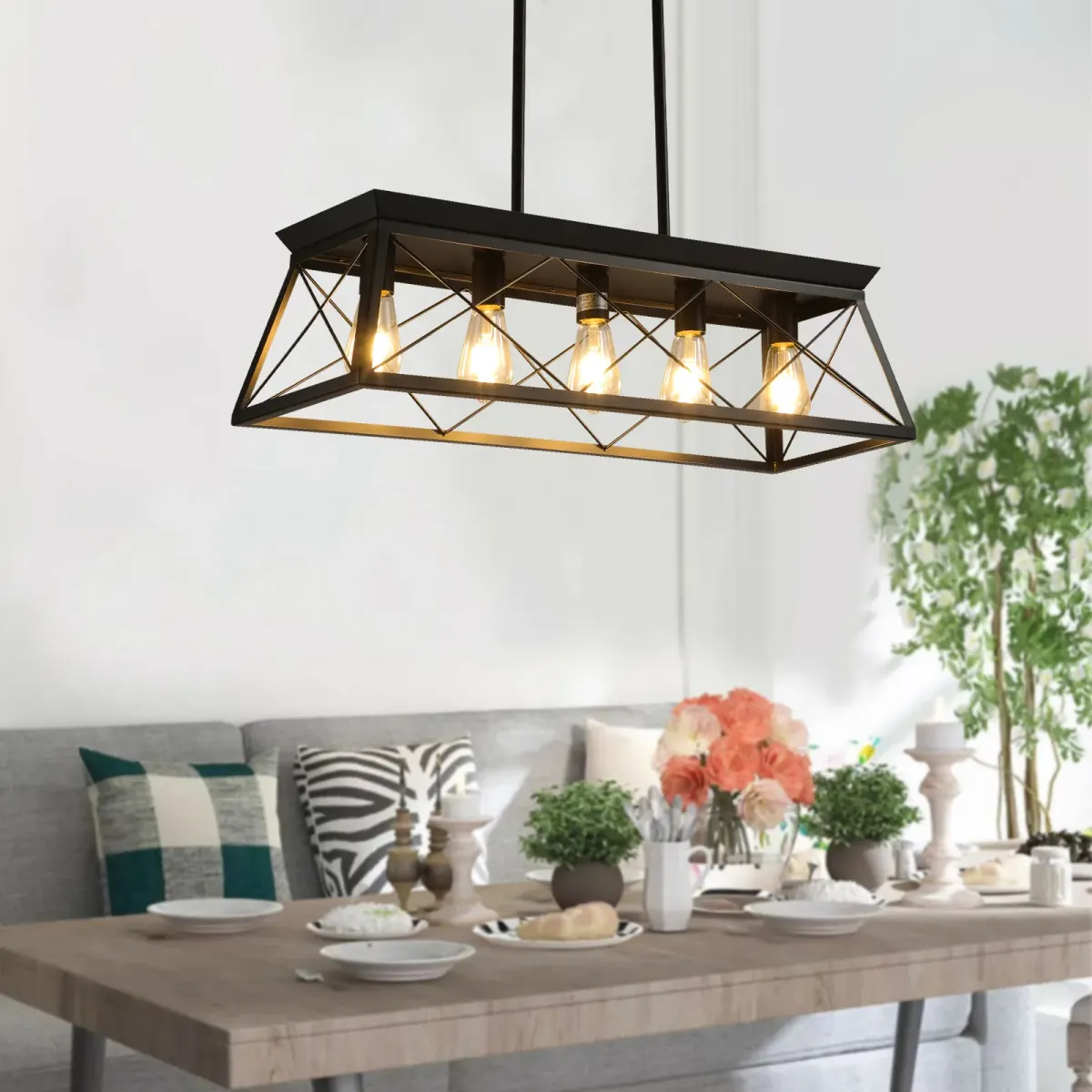 5-light cage chandelier, black, view 6