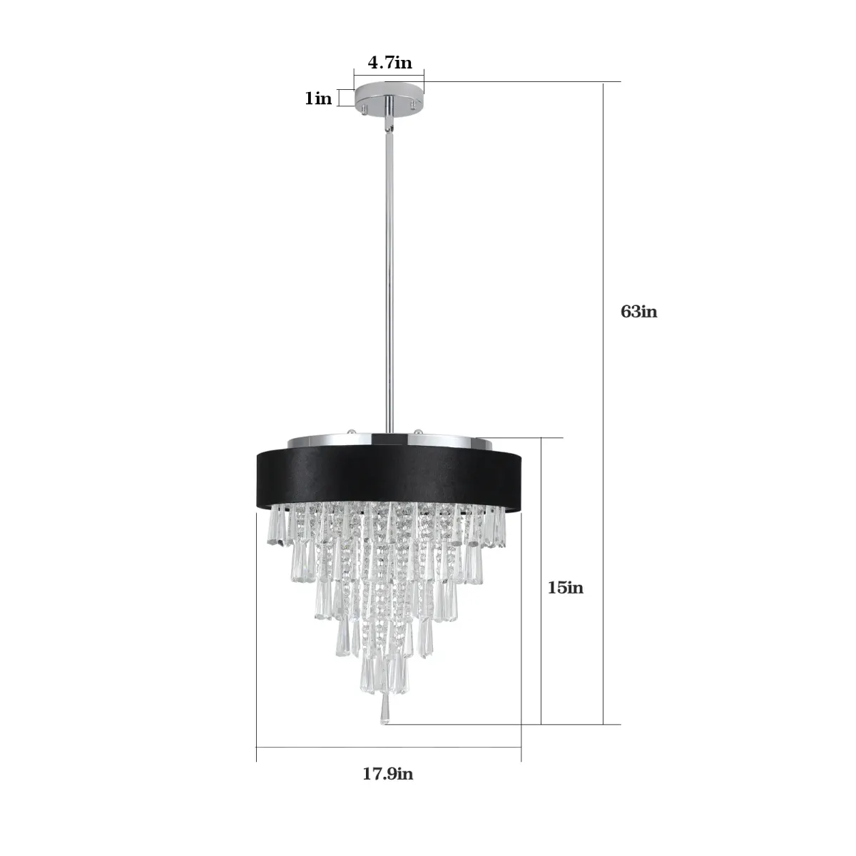 8-light crystal chandelier, 17.9 in, clear, dimension drawing 2