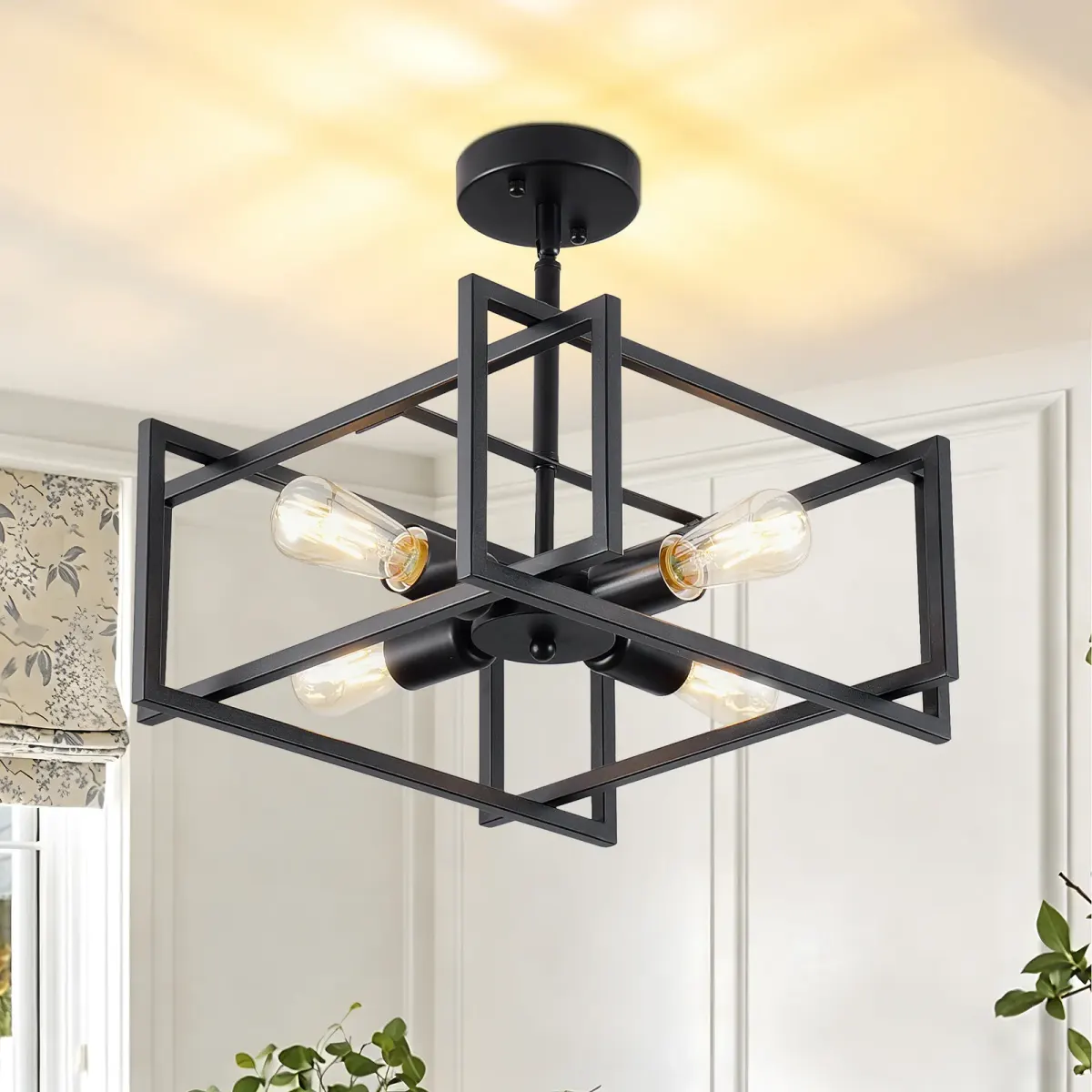 Flush mount chandelier, 4 lights, black