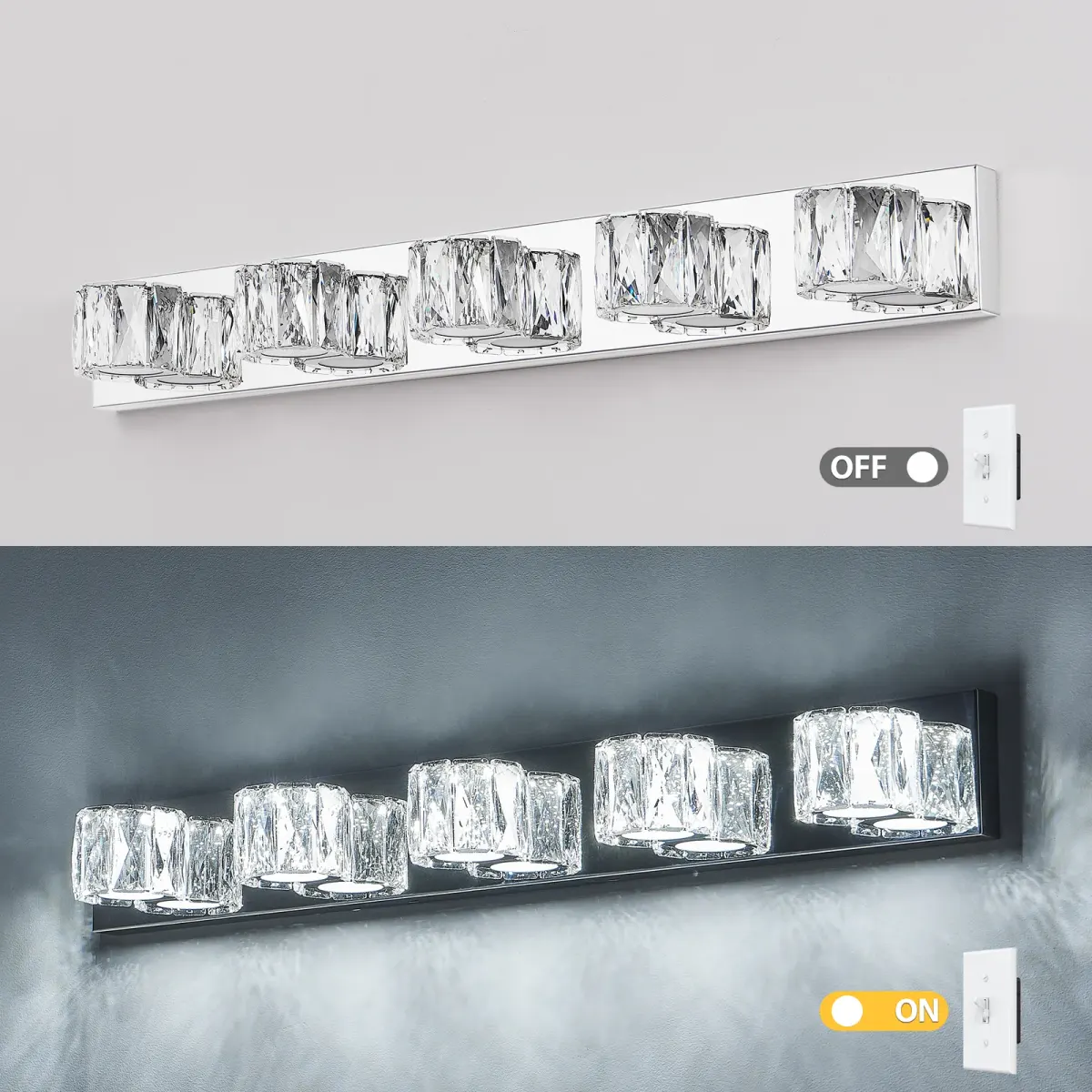 Crystal vanity bar, 5–6 lights, 5 lights, chrome, view 3