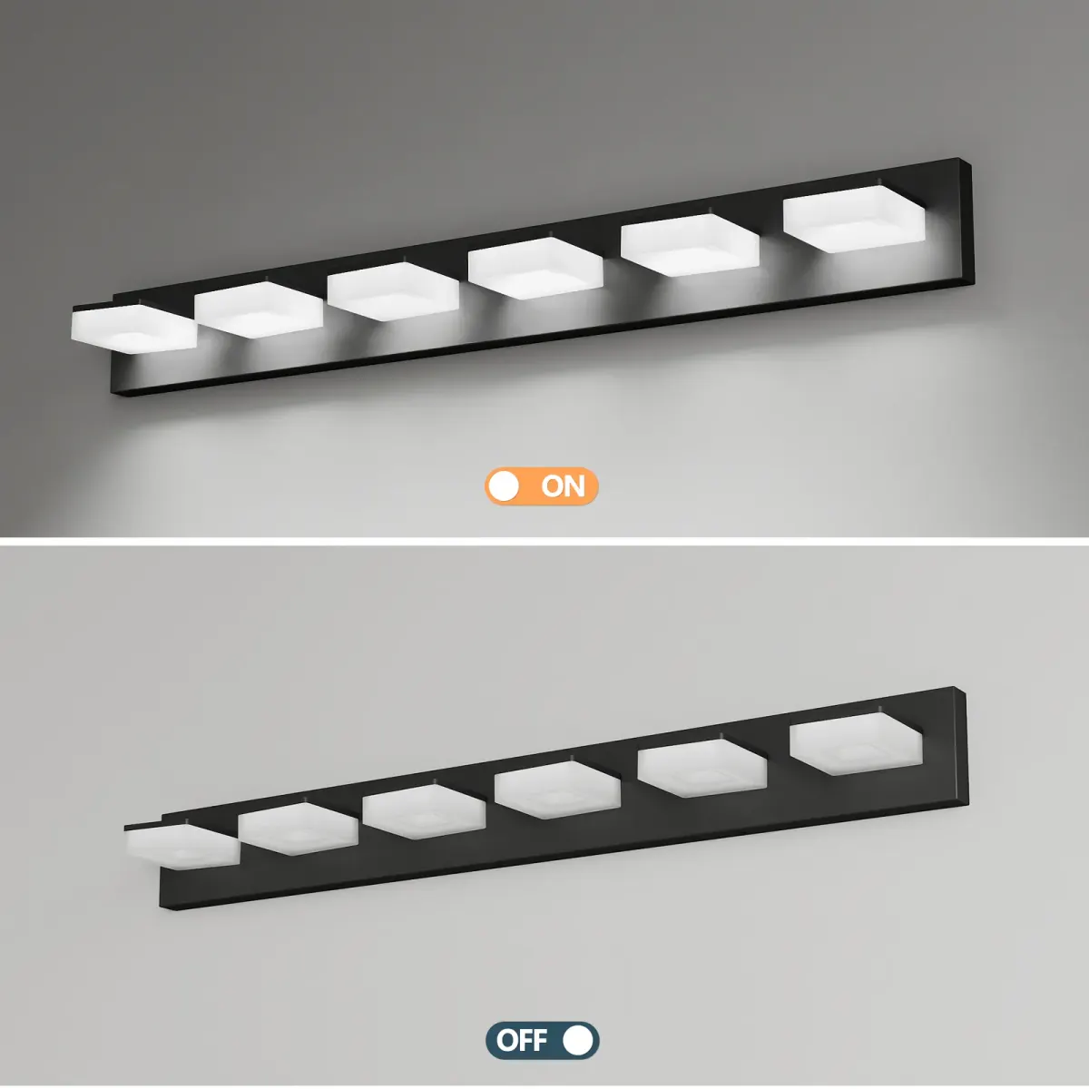 Acrylic vanity bar, 3–6 lights, 19.7–39 in, 6 lights, black, view 2