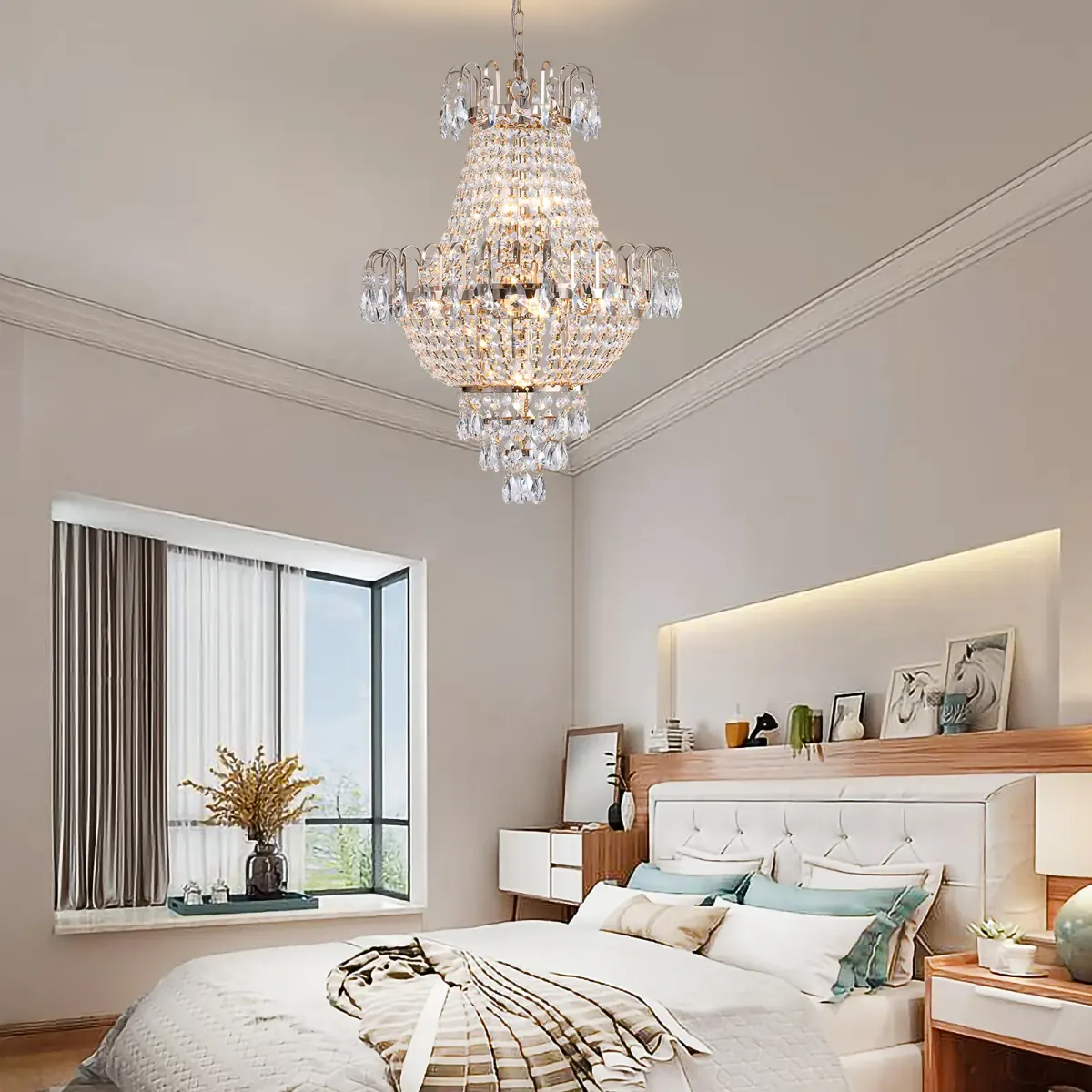 Crystal chandelier, 16.9 in, gold, view 5