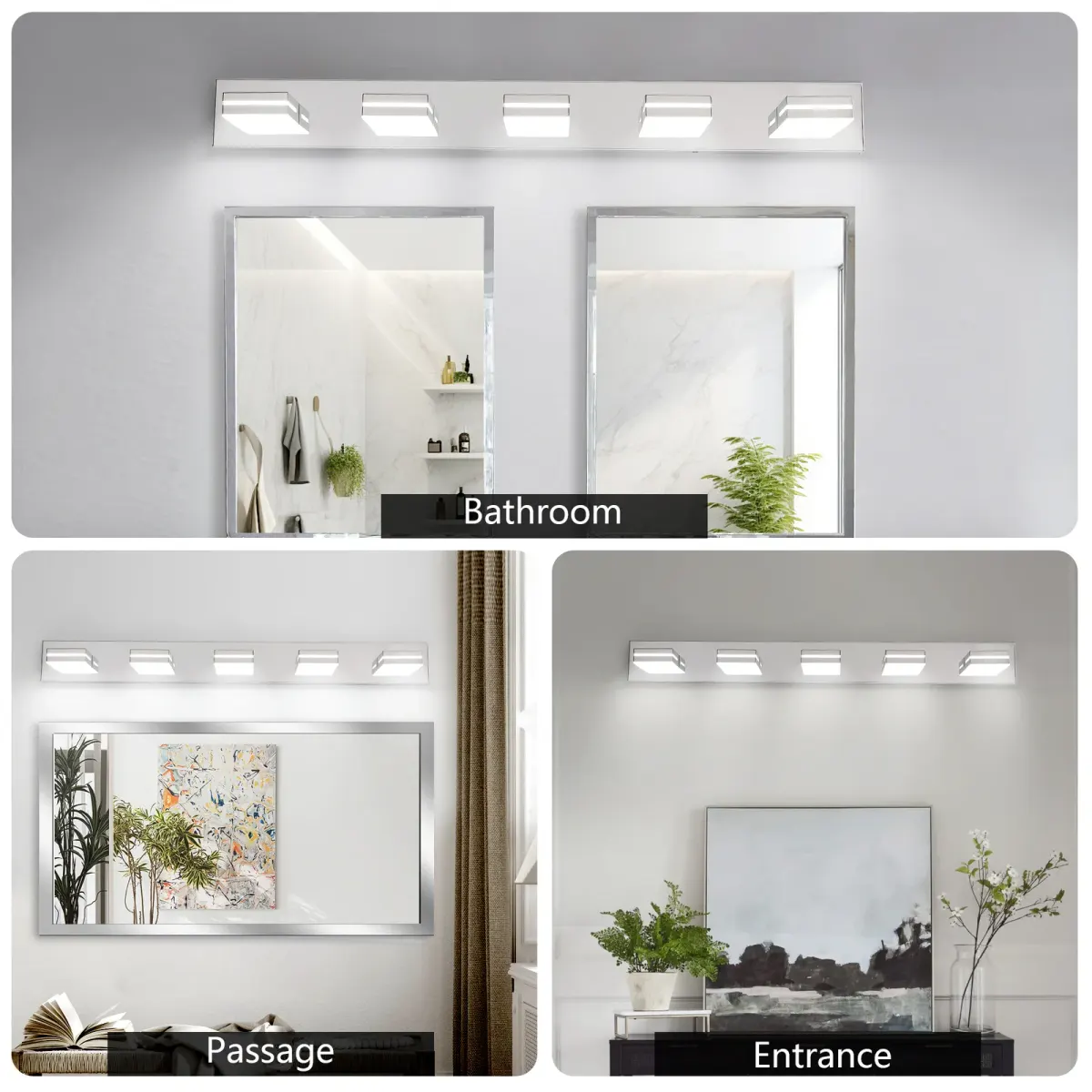 Minimalist LED vanity bar, 5 lights, chrome, manufacturer image 1
