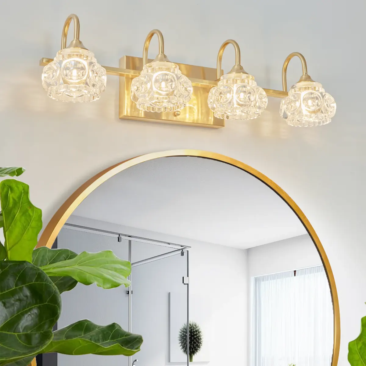 Crystal glass vanity bar, 4 lights, gold, view 2