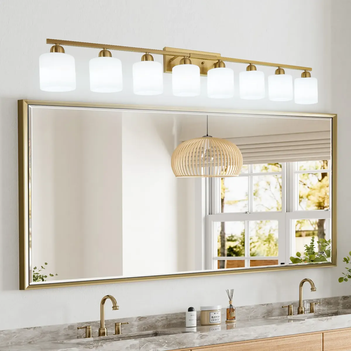 Frosted glass vanity bar, 51.6 in, copper tone, view 3