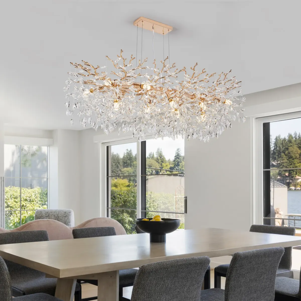 Branch crystal chandelier, 14 lights, gold