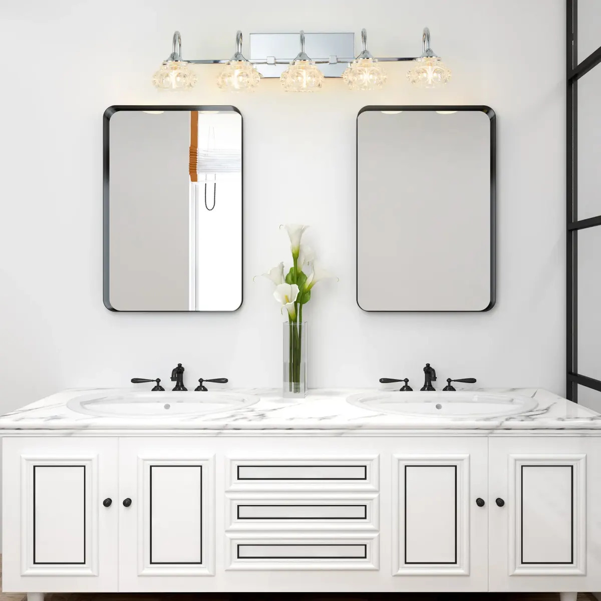 Crystal glass vanity bar, 5 lights, chrome, view 3