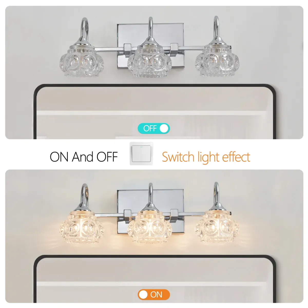 Crystal glass vanity bar, 3 lights, chrome, manufacturer image 2