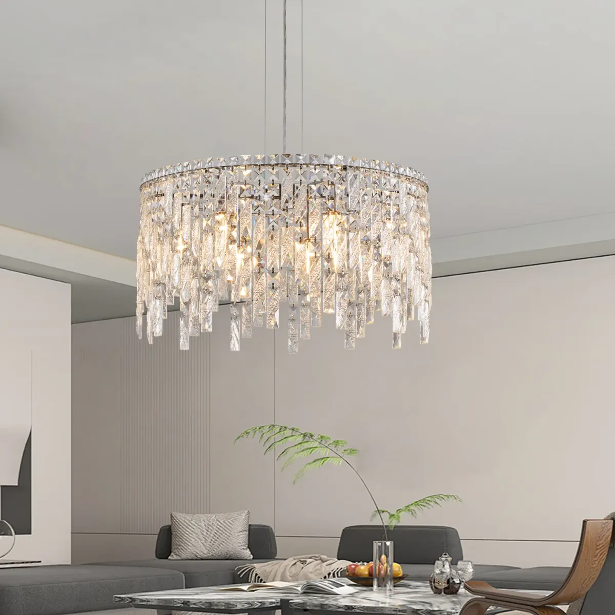 Crystal rectangle chandelier, 23.6 in, chrome, view 2