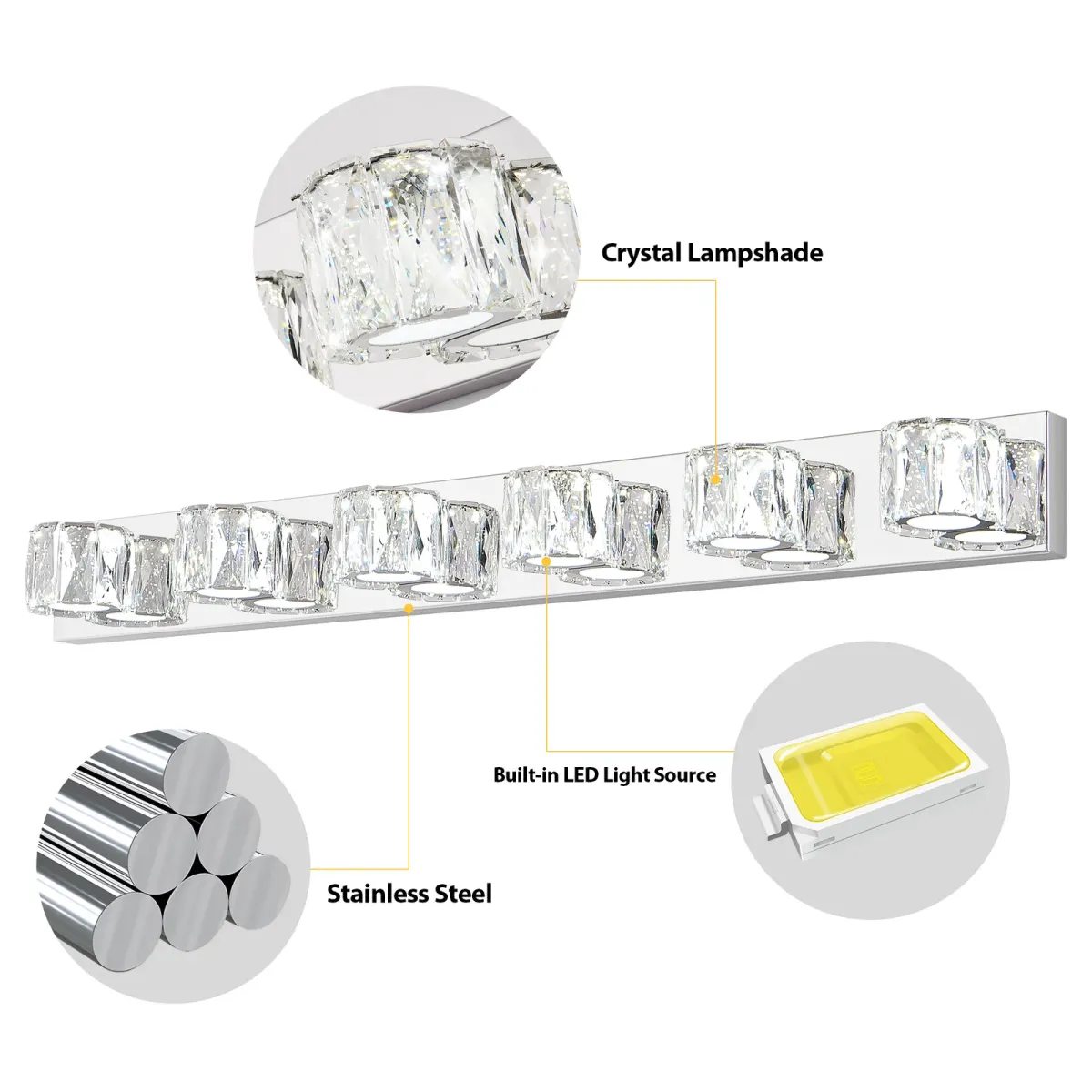 Crystal vanity bar, 5–6 lights, 6 lights, chrome, manufacturer image 4