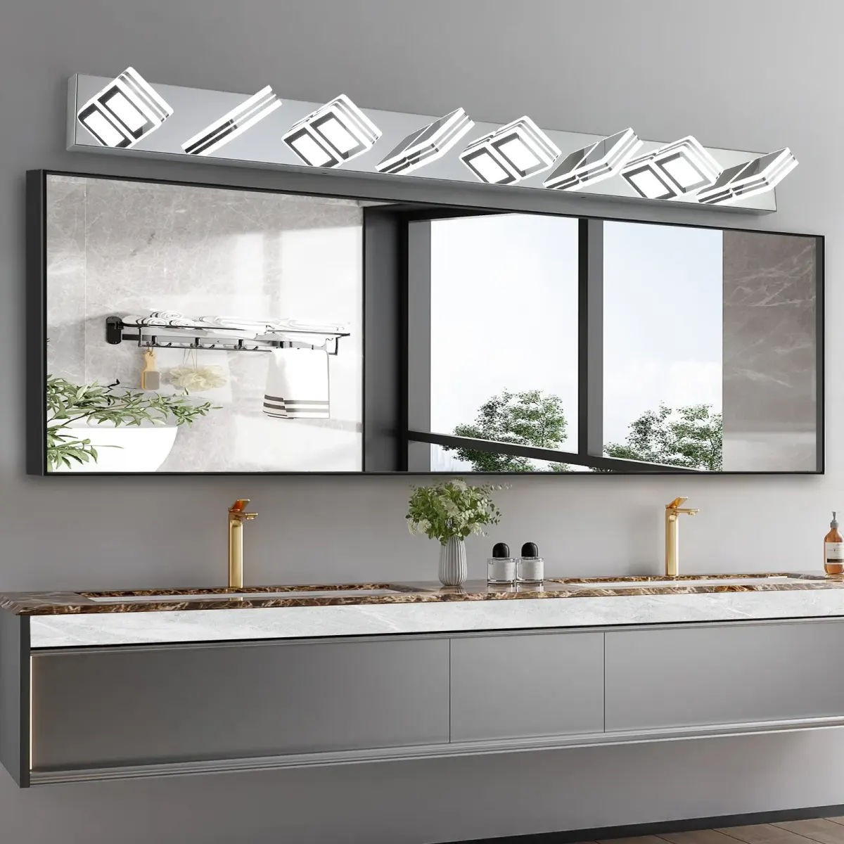 Square acrylic vanity bar, 8 lights, chrome, view 2