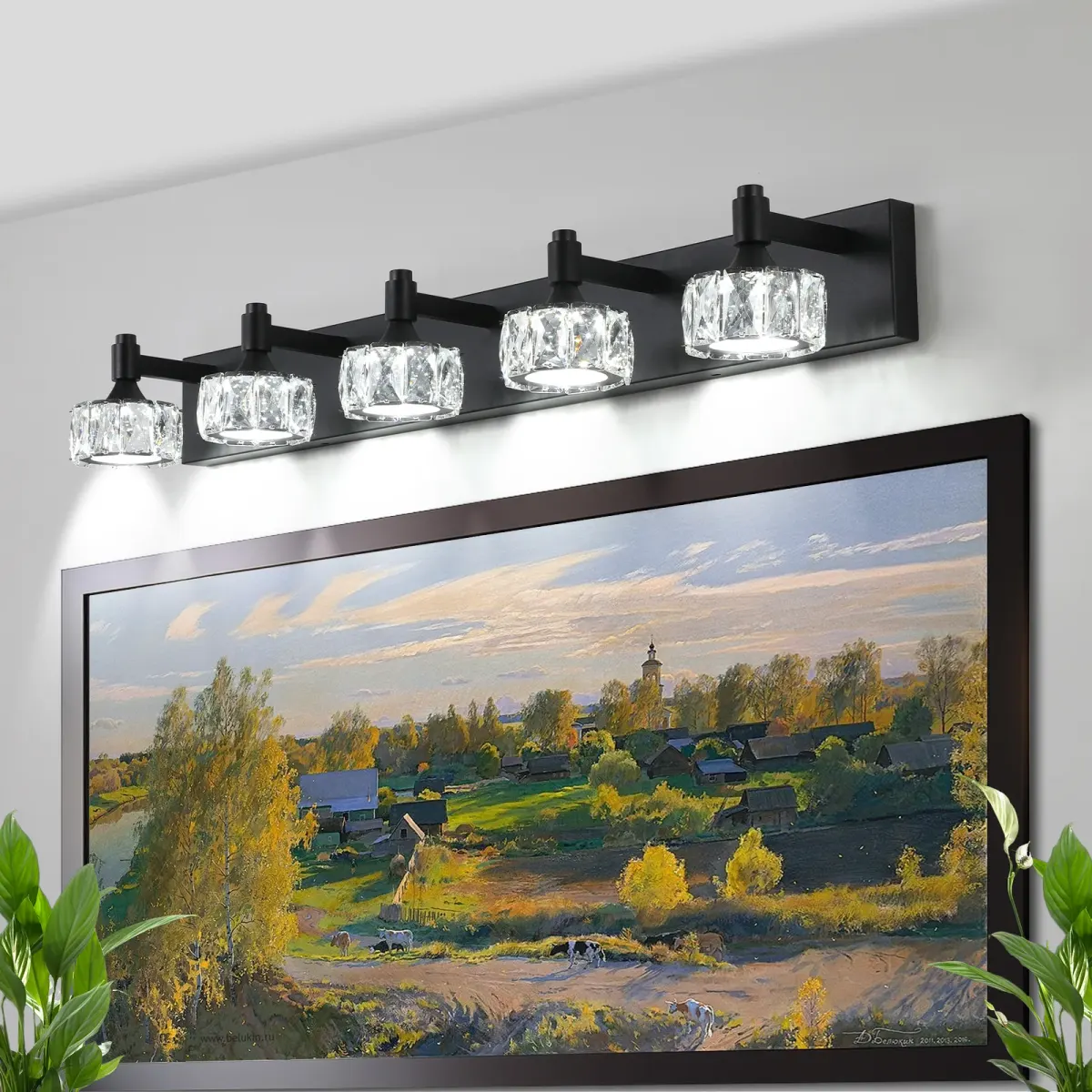 Crystal vanity bar, 4–6 lights, 5 lights, black, view 4