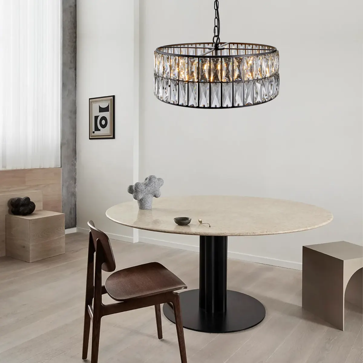 6-light crystal drum chandelier, black, view 2