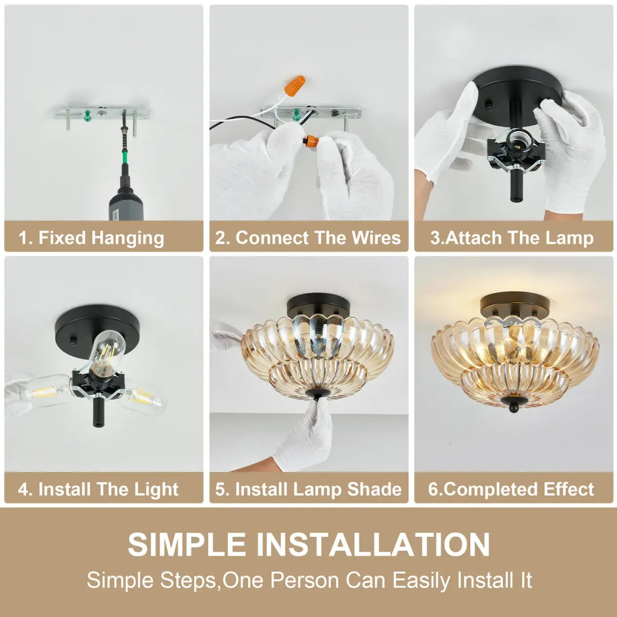 Glass semi-flush mount, 11.8 in, amber, manufacturer image 4