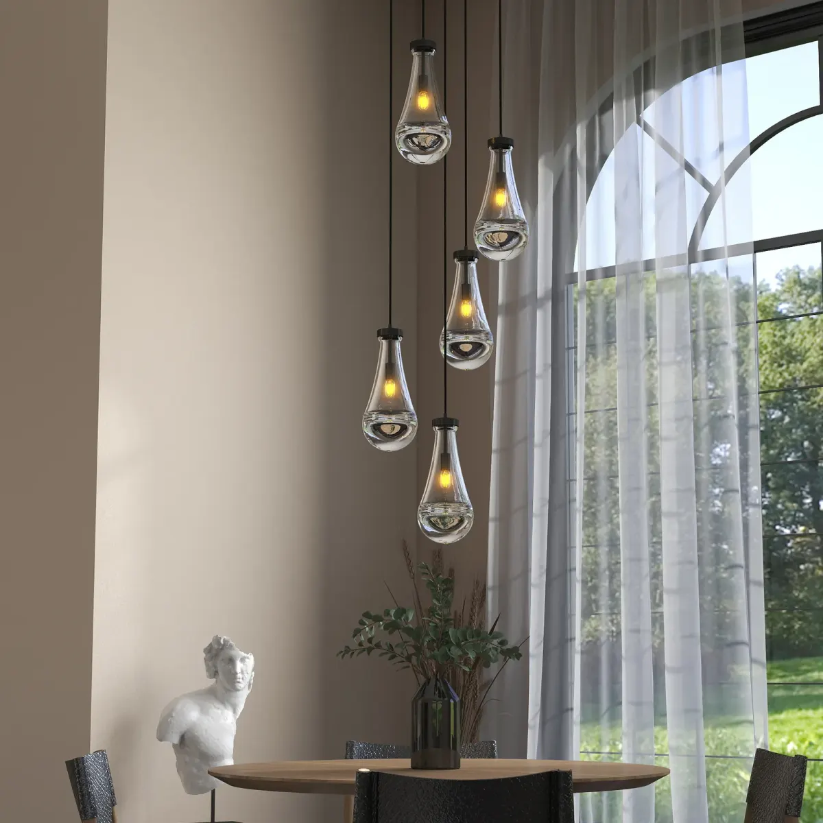 5-light chandelier, black, view 4